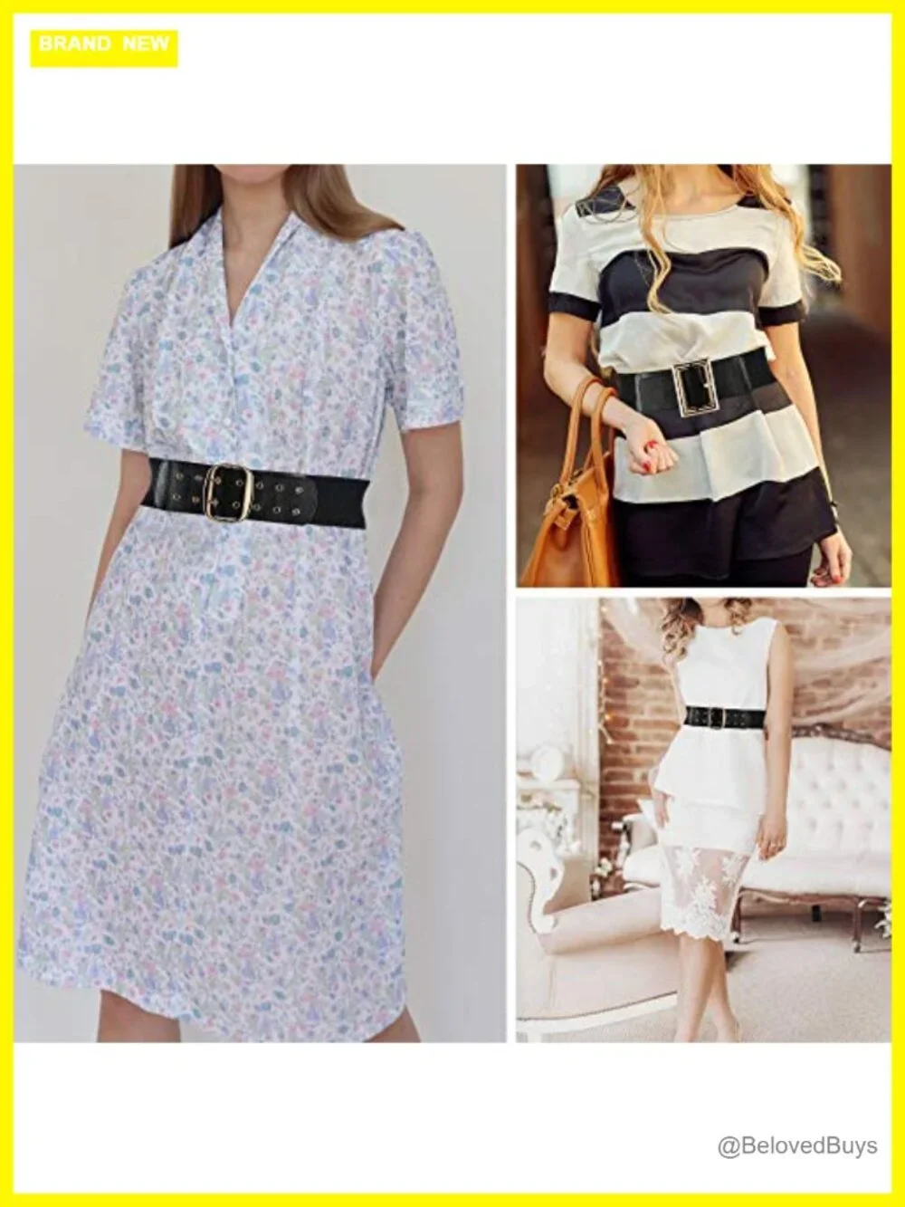 Wide Elastic Waist Belt Faux Leather Stretch Cinch Belt Vintage PU Leather